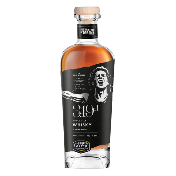 Bottle of 3.49.4 whisky on a white background done by Good George Distilling