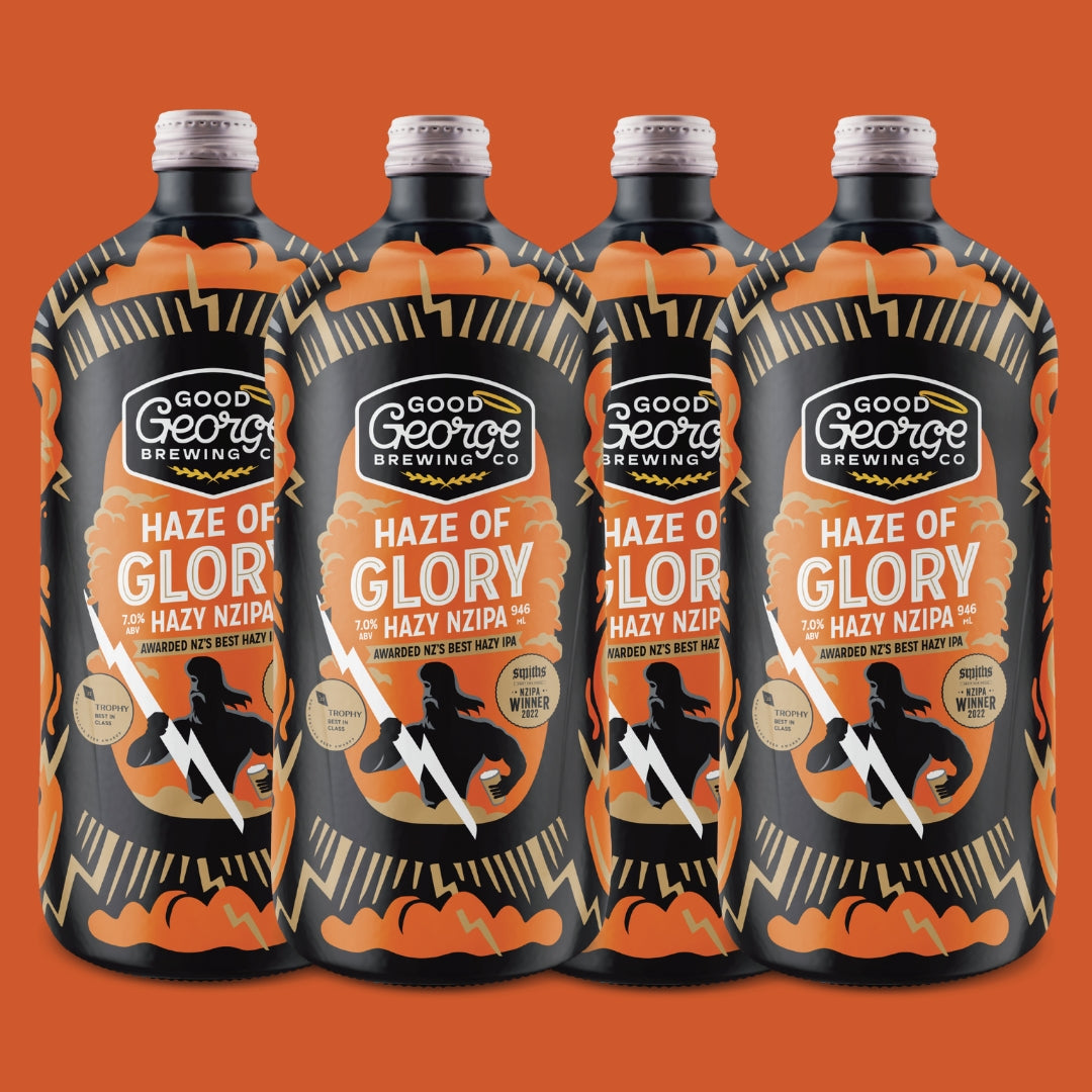 4 bottles of Haze of Glory Hazy NZIPA beer. This is a half case size.