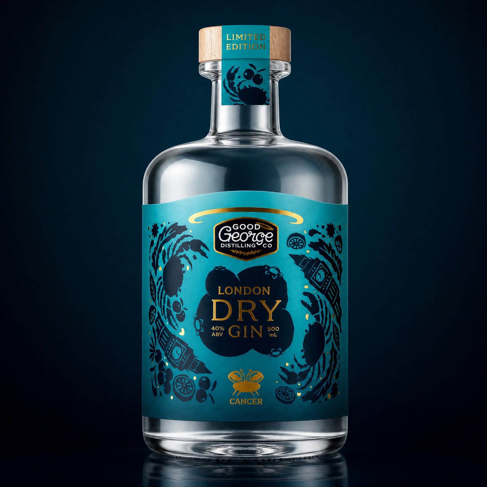 Bottle of Good George Distilling Co. London Dry Gin on a dark background