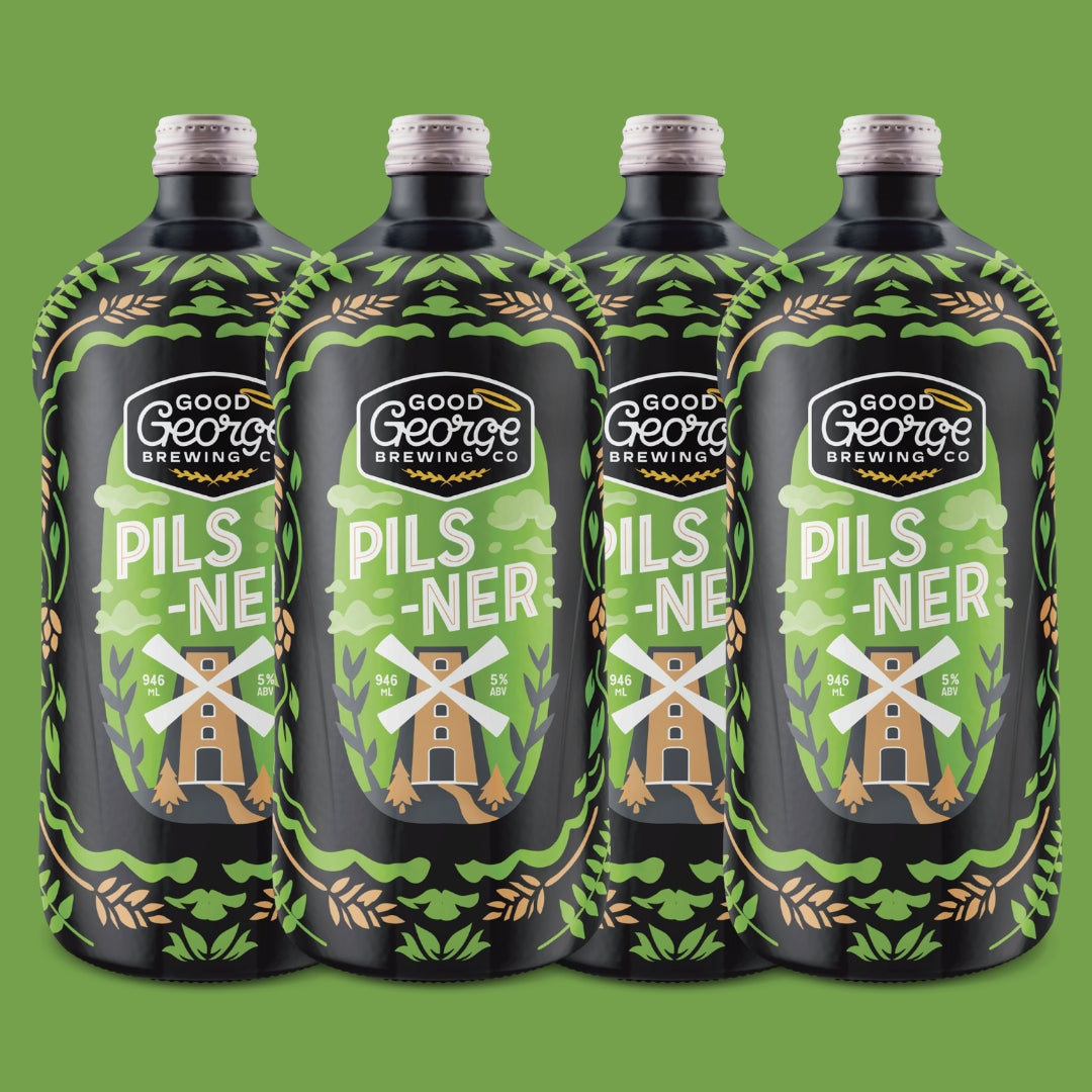 4 bottles of Pilsner beer which is half case size
