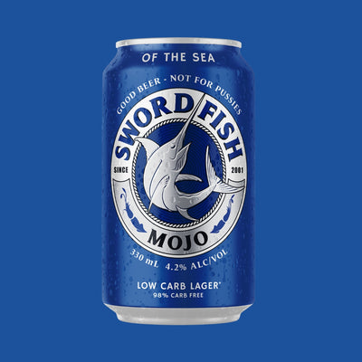 Swordfish Mojo Can with a blue background
