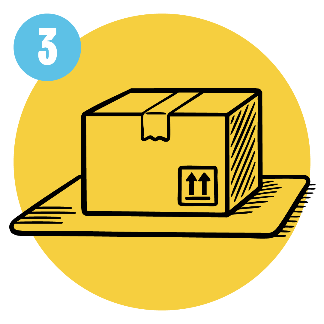 Illustration of a cardboard box with a barcode label on a gray background