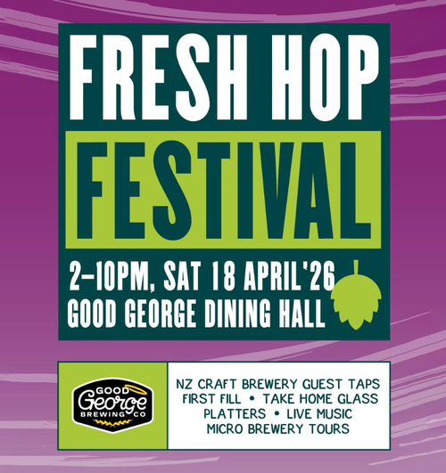 Promotional poster for a Fresh Hop Festival with event details and Good George Brewing Co branding.