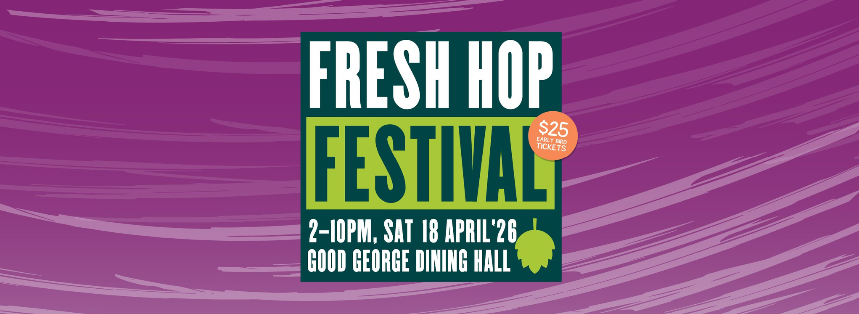 Promotional poster for a Fresh Hop Festival with event details on a purple background