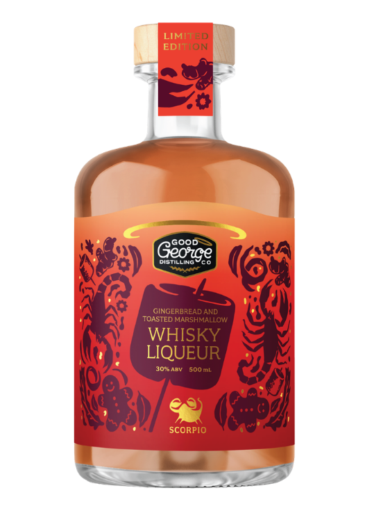 Good George Gingerbread and Toasted Marshmallow Whisky Liqueur, limited edition Scorpio bottle, 500mL at 30% ABV