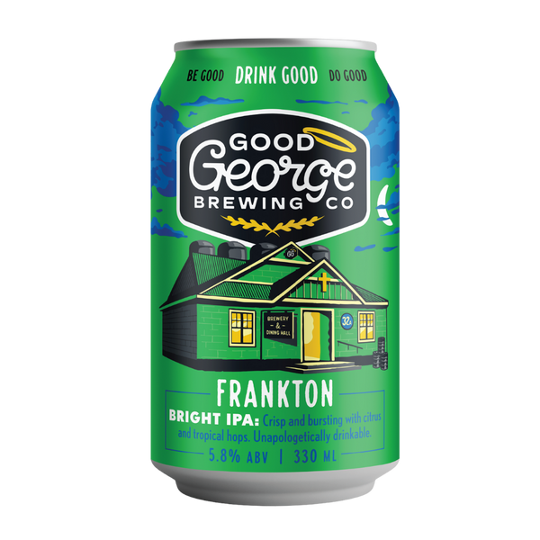 Good George Brewing Co. beer can with a green house illustration on a white background