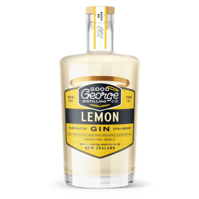 Bottle of Good George Distilling Co Lemon Gin on a white background