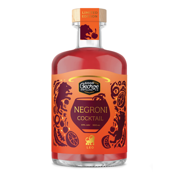 Bottle of Good George Distilling Co. Negroni Cocktail on a white background