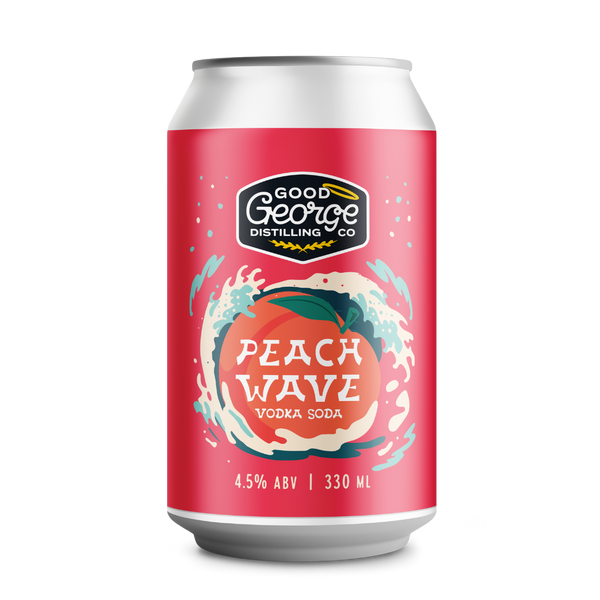 Can of Peach Wave Vodka Soda from Good George Distilling Co on a white background