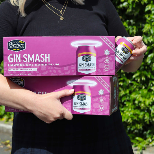 2x Good George Gin Smash 10 Pack 330ml Cans with one can getting taken out of the box